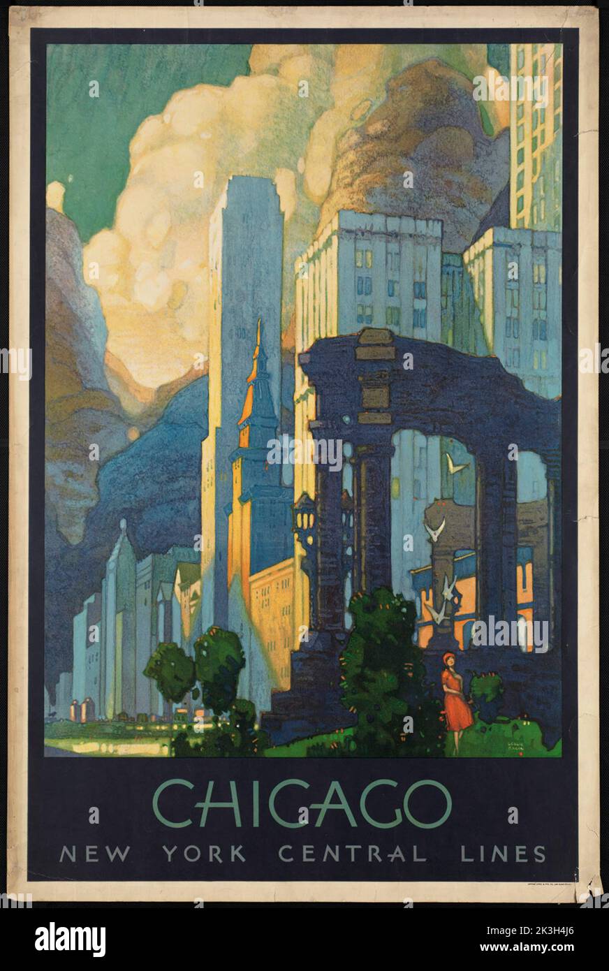 Affiche de voyage vintage colorée de Chicago, Illinois, États-Unis, Amérique du Nord Banque D'Images