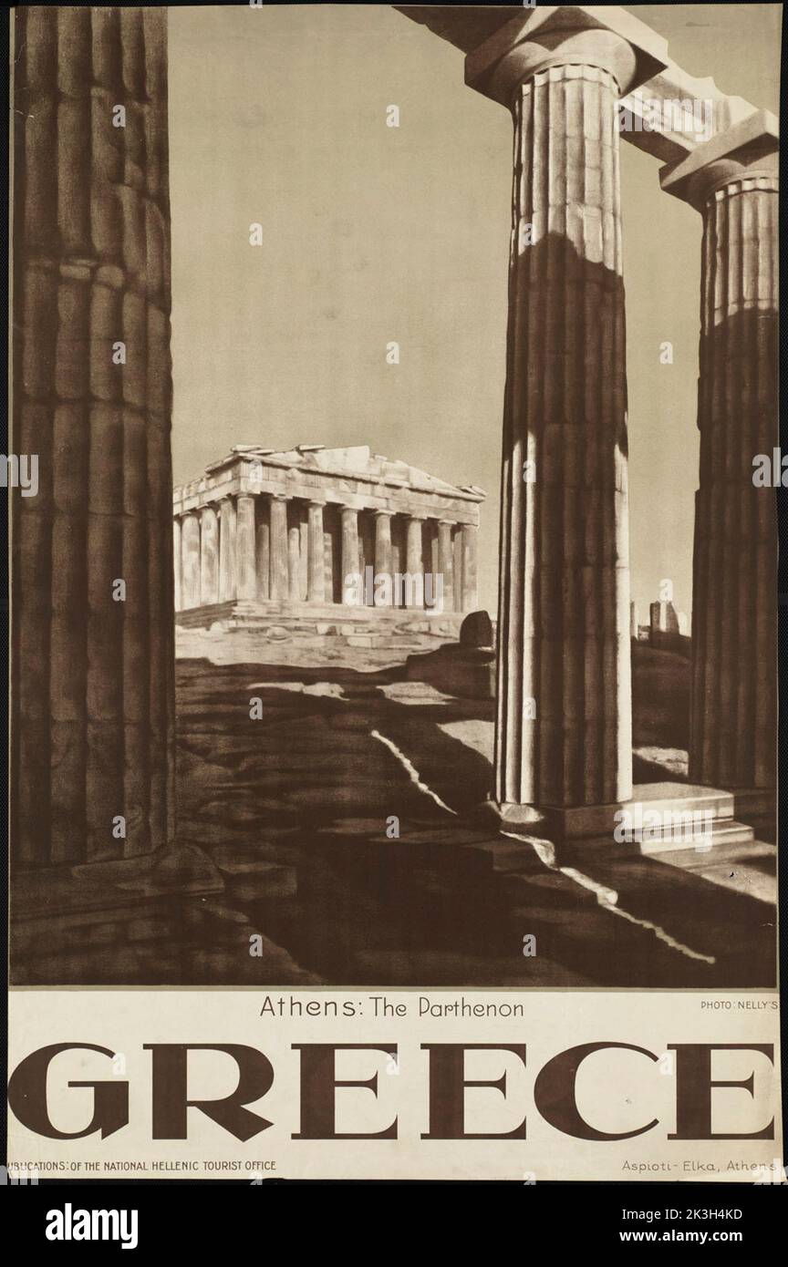 Poster de voyage noir et blanc du Parthénon à Athènes, Grèce, Europe Banque D'Images