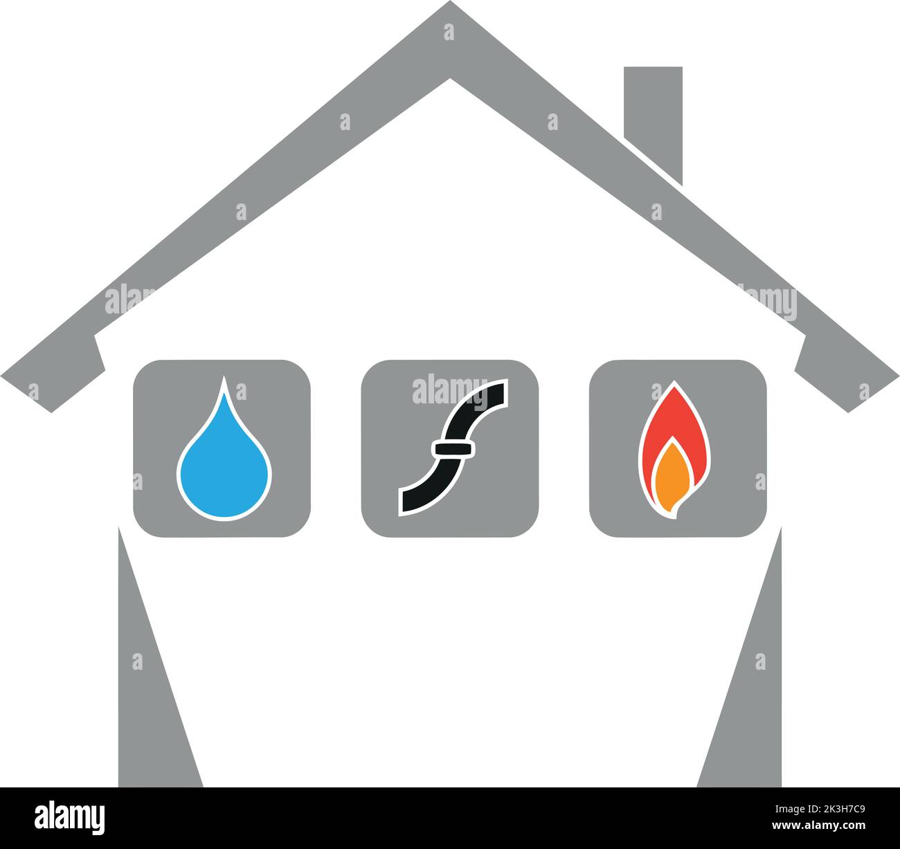 Deux maisons et feu, tuyaux, eau, réparateur, plombier, logo Illustration de Vecteur