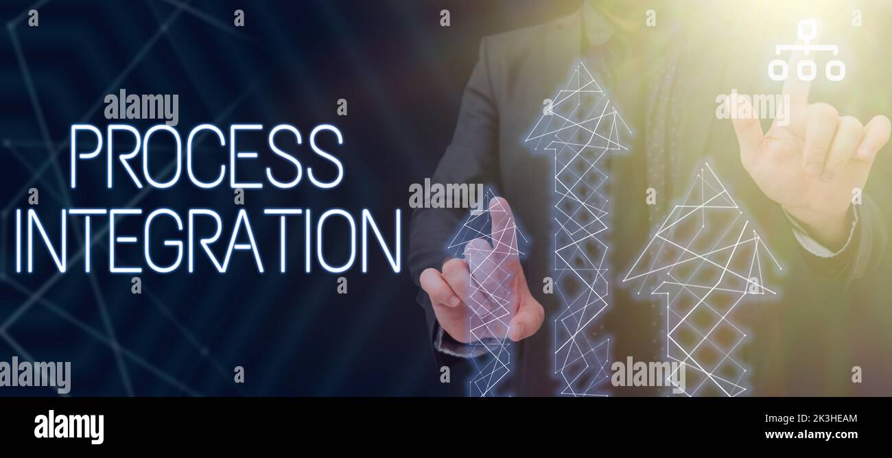 Intégration du processus d'écriture manuscrite. Mot écrit sur la connectivité des services de systèmes et de l'information Banque D'Images