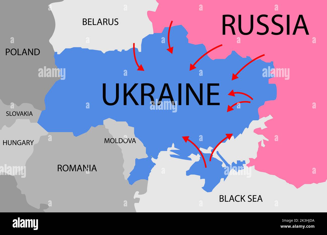 La Russie contre l'Ukraine carte. Conflit militaire entre l'Ukraine et la Russie. Illustration du concept géopolitique Illustration de Vecteur