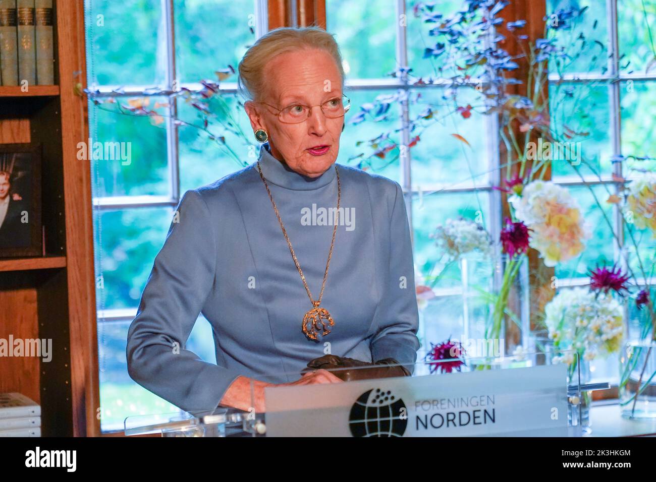 Oslo 20220926.la reine Margrethe du Danemark reçoit le prix de la langue de l'Association nordique. La reine Sonja présente le prix. Photo: Terje Bendiksby / NTB Banque D'Images