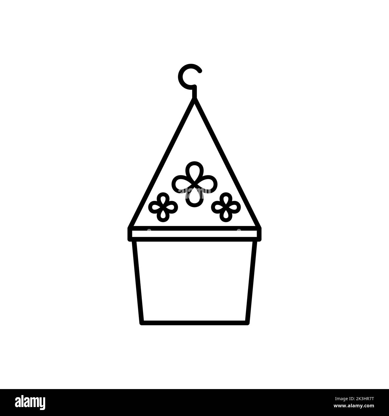 Pot suspendu avec icône de vecteur de fleurs. EPS 10...... Plantes en kashpo pour l'intérieur. Pour le concept de décoration de maison ou de bureau. Illustration de la ligne du pot de débit... Banque D'Images