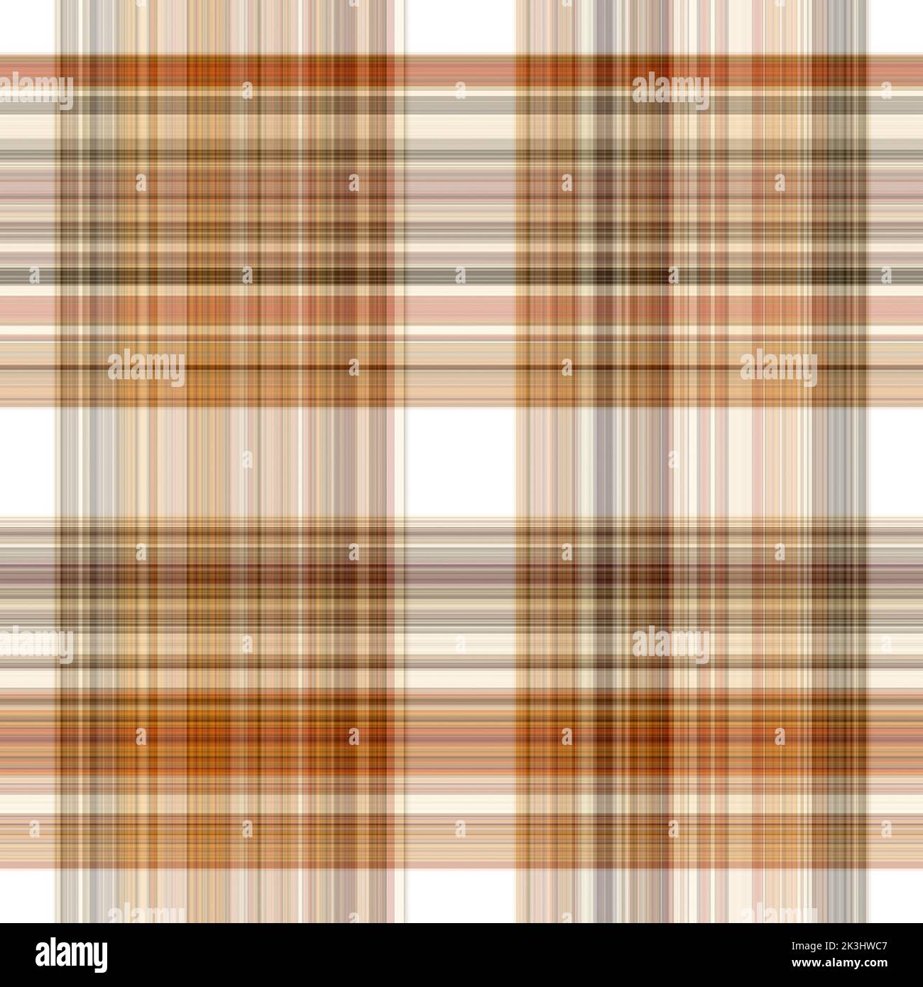 Tissu écossais blanc forêt à motif sans couture. Motif écossais de forêt automnale ton sur ton avec texture organique. Arrière-plan de bande orange pour papier peint rugueux. Banque D'Images
