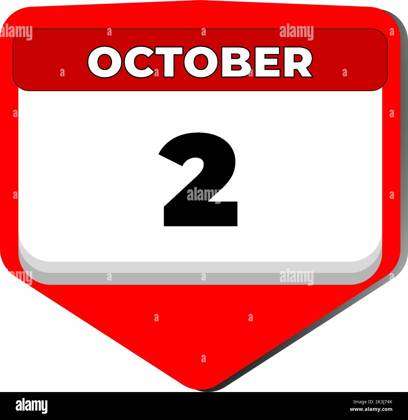 2 octobre Vector icône calendrier jour. 2 date d'octobre. Deuxième jour d'octobre. 2nd numéro de date. calendrier de 2 jours. Deux dates. Jour de la République du Nord Illustration de Vecteur