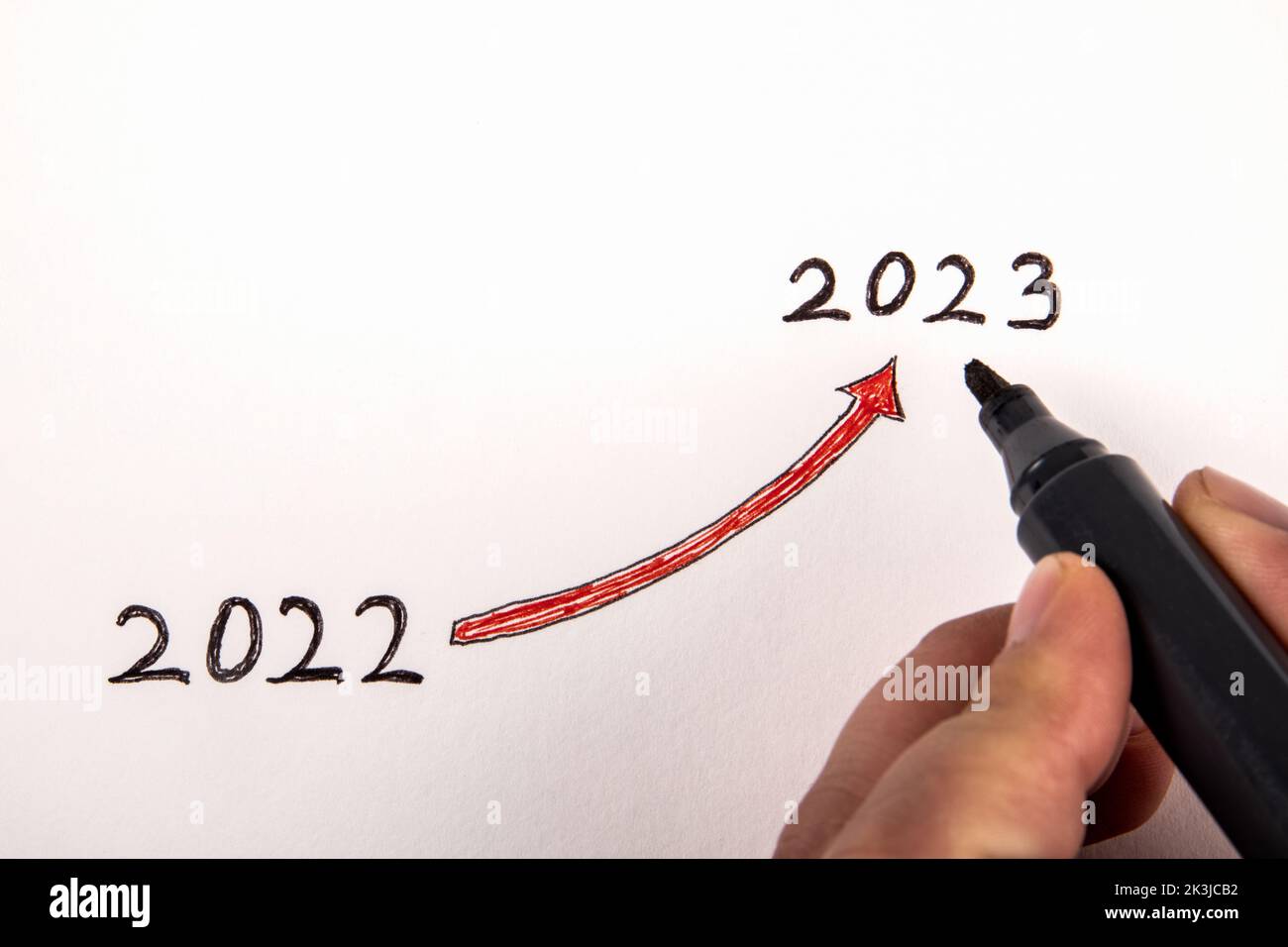 2023 nouveaux objectifs. Concept d'évaluation de l'ancienne année. Arrière-plan blanc. Banque D'Images