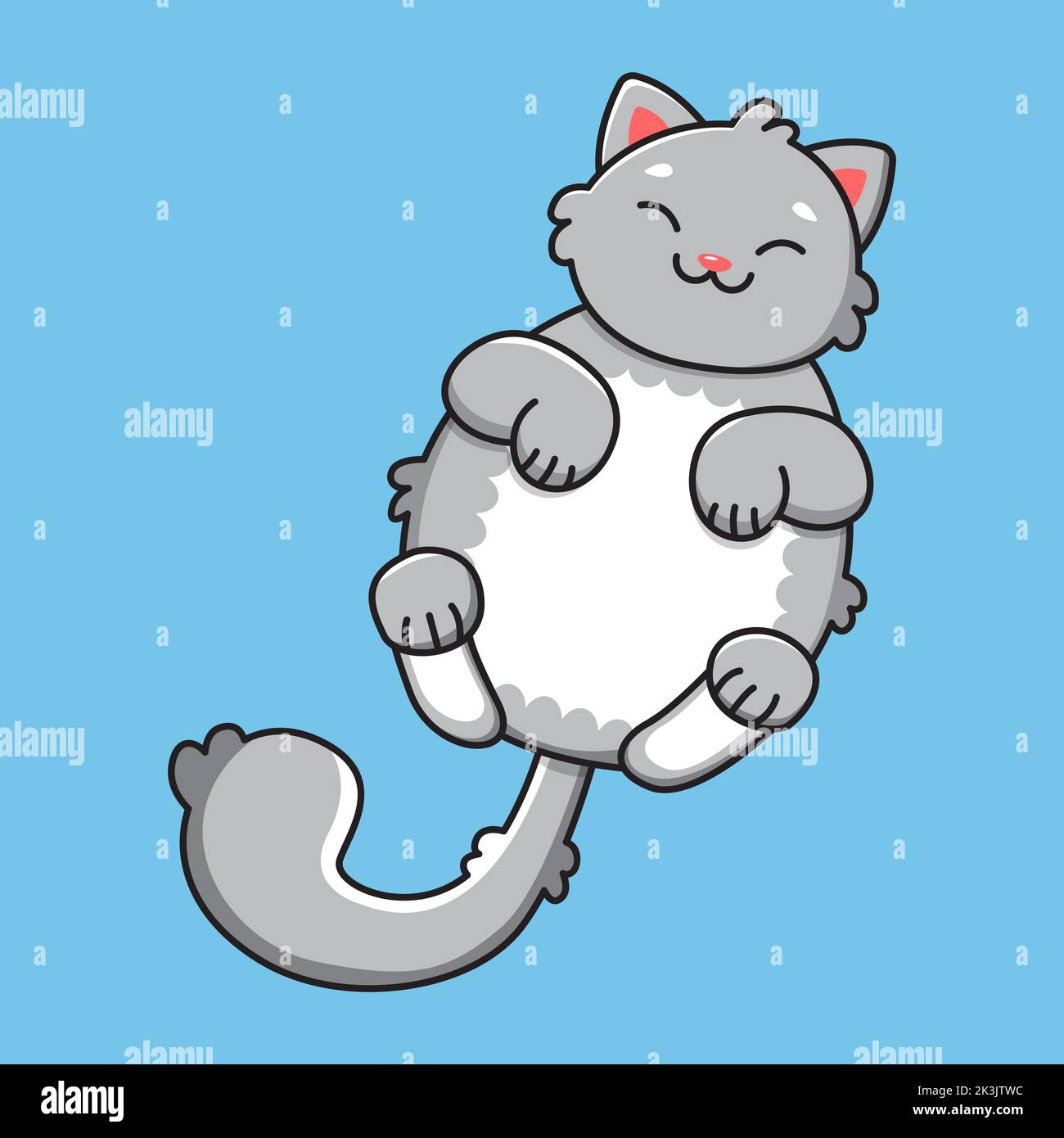 Chat de gingembre souriant sur fond bleu. Ciel bleu et étoiles jaunes. Illustration vectorielle Illustration de Vecteur