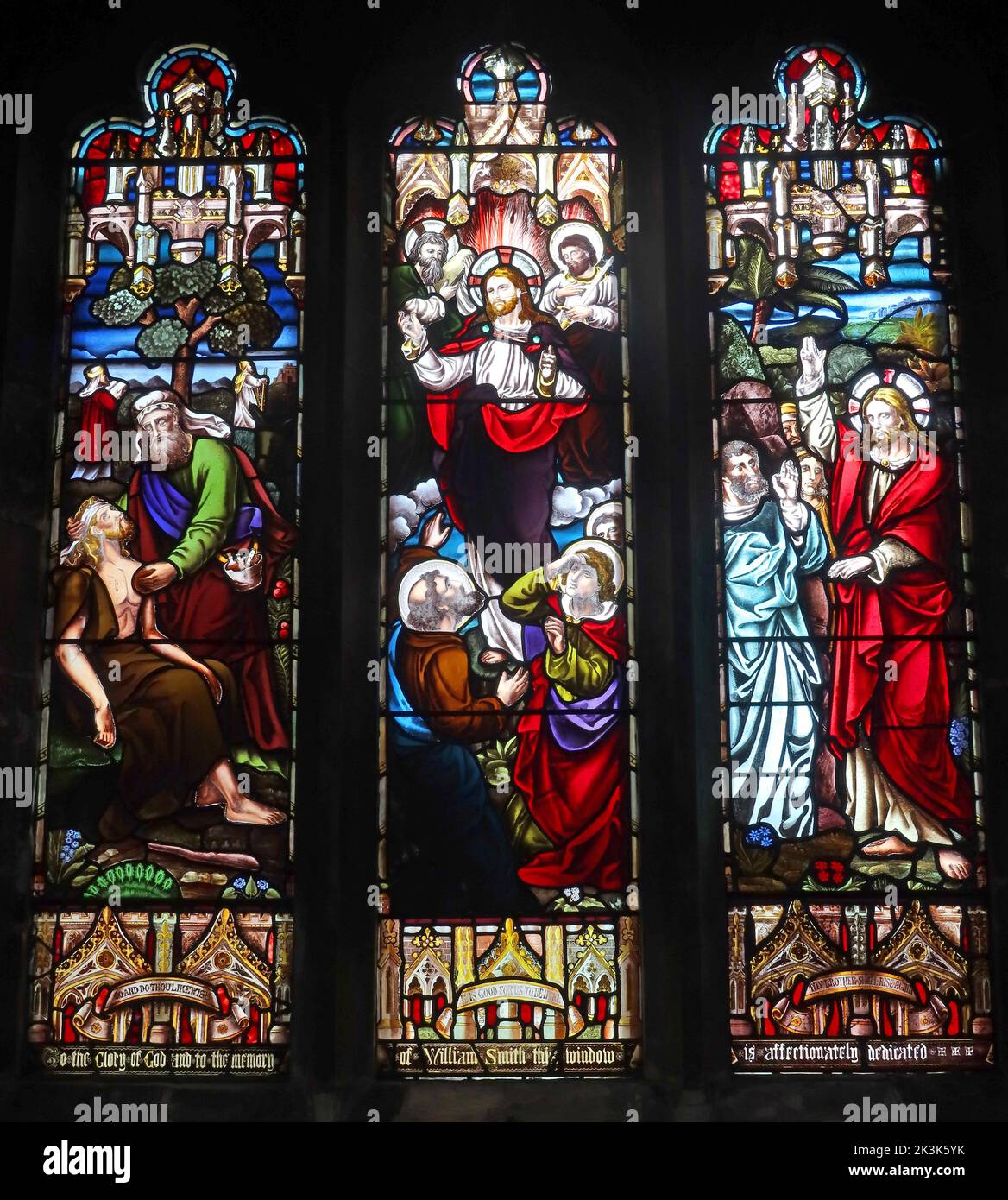 Fenêtre en vitraux de William Smith, église St Marys, Kirkgate, Tadcaster, Yorkshire, ANGLETERRE, ROYAUME-UNI, LS24 9BL Banque D'Images