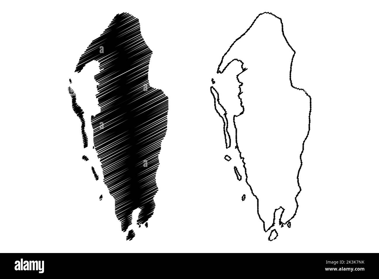 Illustration vectorielle de la carte de l'île de Buka (Papouasie-Nouvelle-Guinée, Océan Pacifique, archipel des Îles Salomon, Mélanésie), croquis de gribouillage carte de Buka Illustration de Vecteur