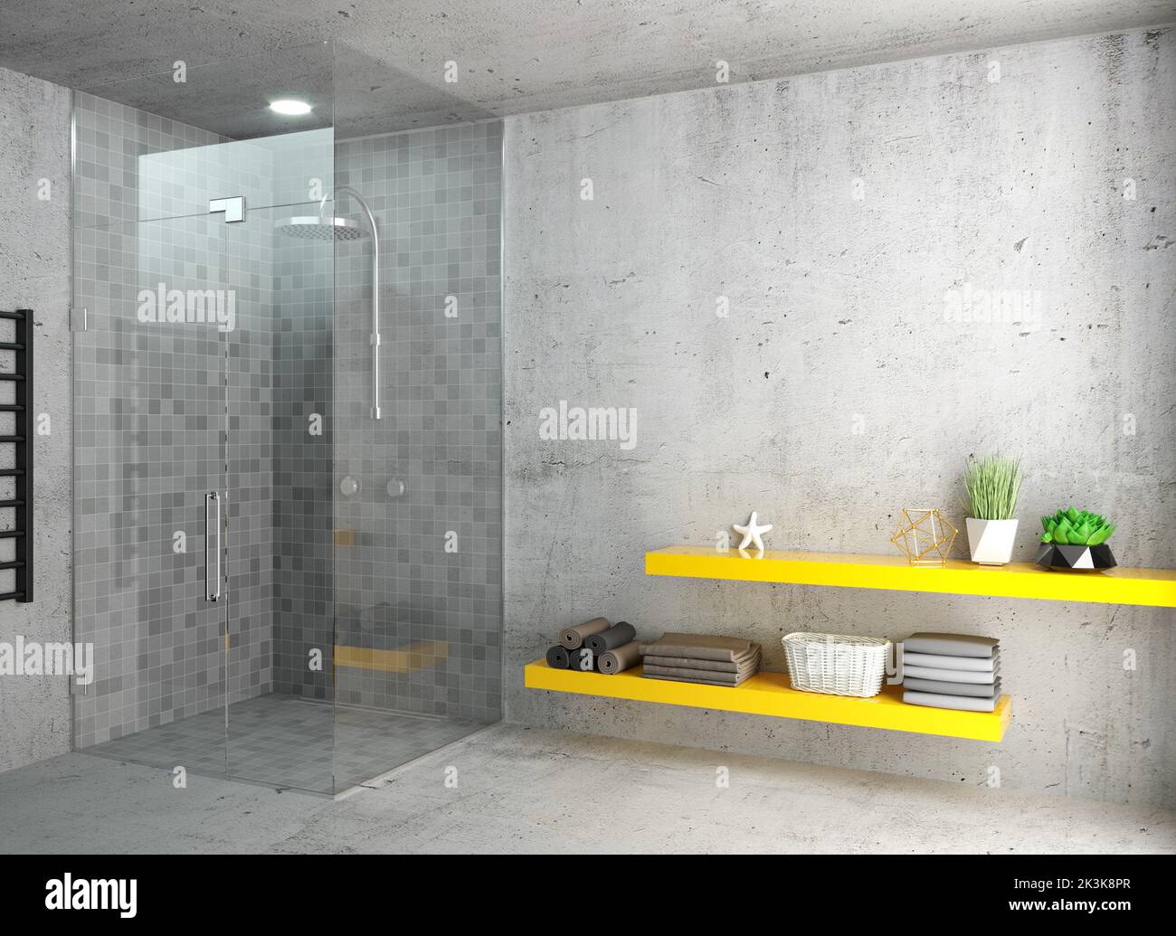 Salle de douche moderne en verre foncé avec LED Banque D'Images