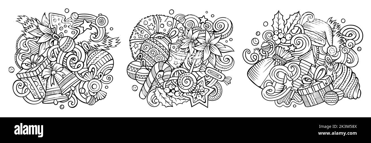 Ensemble de motifs de dessin animé à motif caniche pour la nouvelle année Illustration de Vecteur