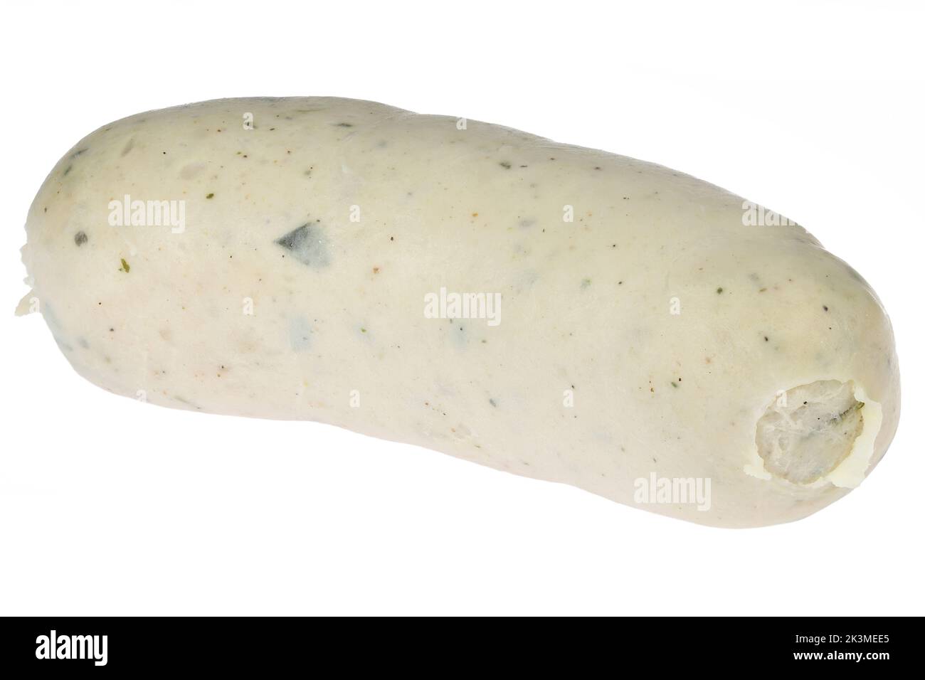Traditionnel bavarois Weisswurst (saucisse blanche) isolé sur fond blanc Banque D'Images