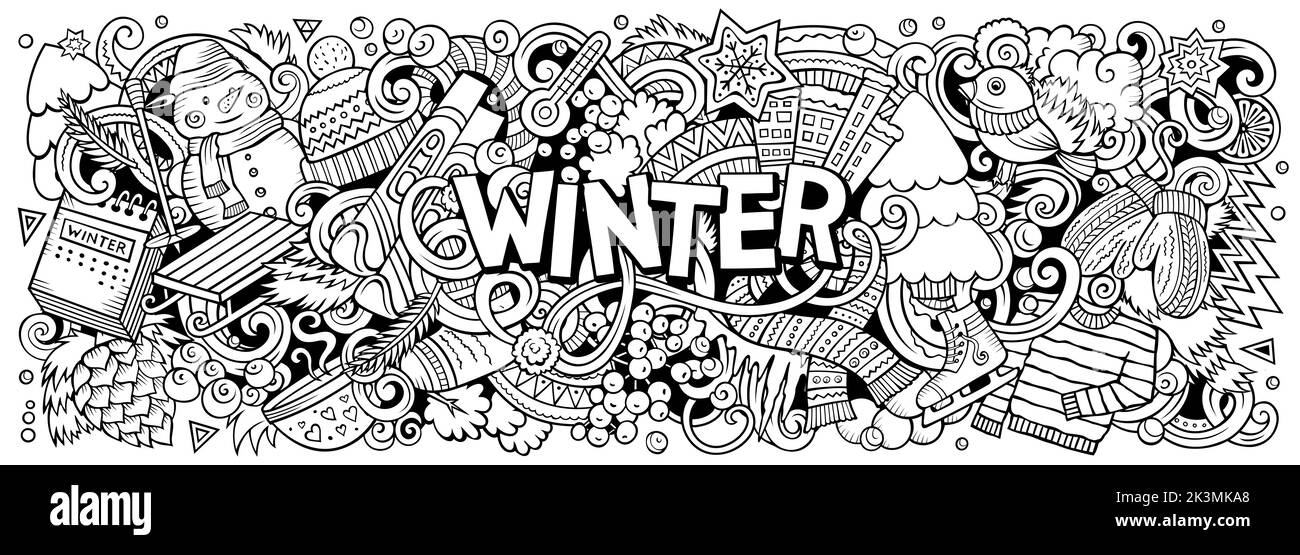 Banderole en forme de coolé de dessin animé d'hiver. Design saisonnier amusant. Illustration de Vecteur