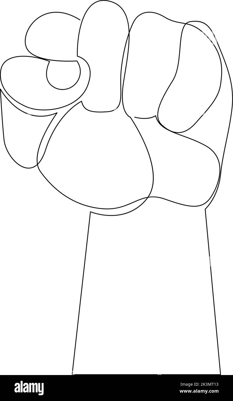 Dessin continu de la main de poing. Minimalisme dessiné à la main, thème rebelle, liberté et protestation Illustration de Vecteur