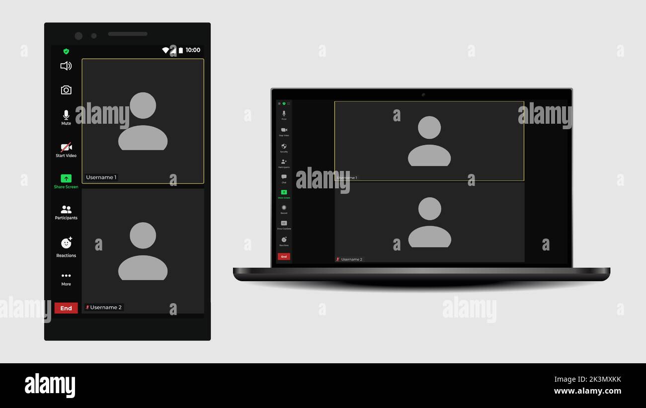 Interface utilisateur de visioconférence. Superposition de la fenêtre appels vidéo. Icône de vidéo conférence. Interface utilisateur des webinaires vidéo. Application Meeting Flat Vector. Illustration de Vecteur