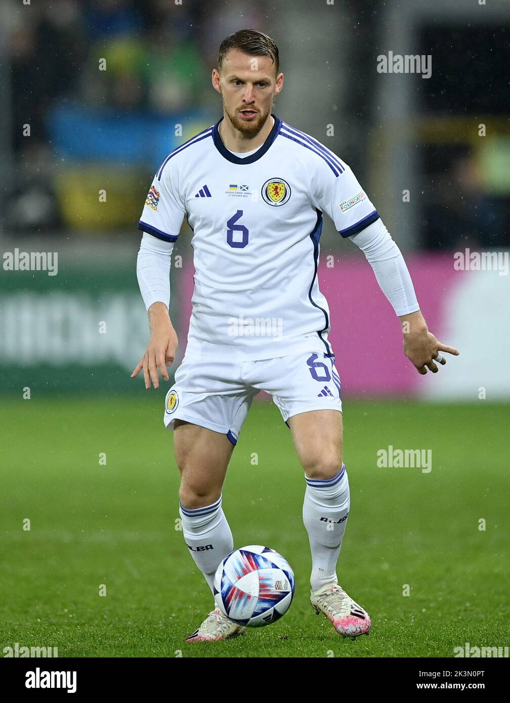 Stephen Kingsley en Écosse lors du match de l'UEFA Nations League au Stadion Cracovie, en Pologne. Date de la photo: Mardi 27 septembre 2022. Banque D'Images