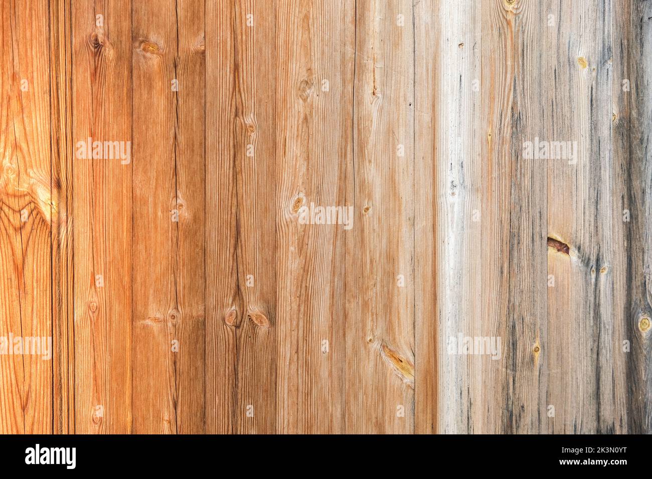 Texture en bois avec lignes verticales. La texture du bois avec des noeuds et des trous. Le fond est fait d'une clôture en bois de couleur naturelle. Arrière-plan en bois rouge. Banque D'Images