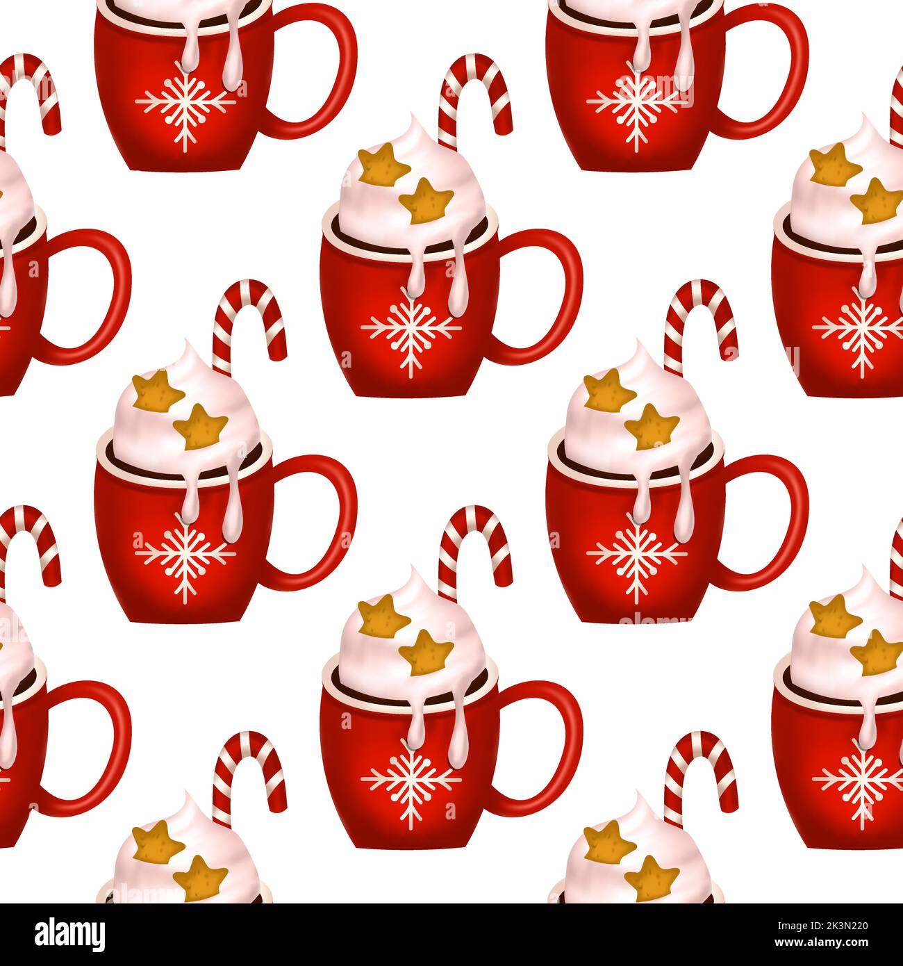 Boisson de Noël crème 3D vecteur sans couture, cacao tasse dessert chocolat art, illustration chaude de café d'hiver Illustration de Vecteur