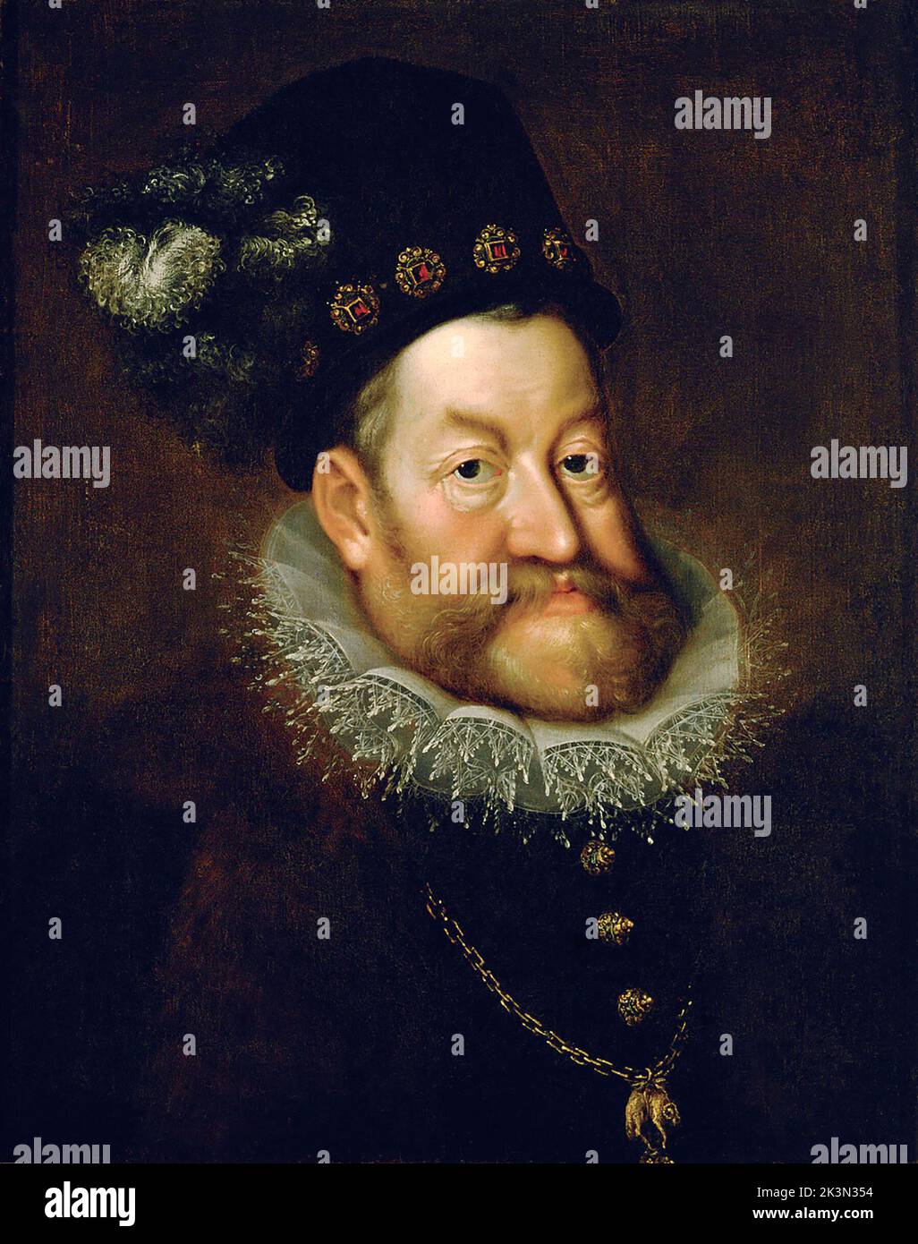 Rudolf II (1552 – 1612) Saint empereur romain (1576–1612), roi de Hongrie et de Croatie (comme Rudolf I, 1572–1608), roi de Bohême (1575–1608/1611) et archiduc d'Autriche (1576–1608). Il était membre de la Chambre des Habsbourg. Peinture de Hans von Aachen Banque D'Images