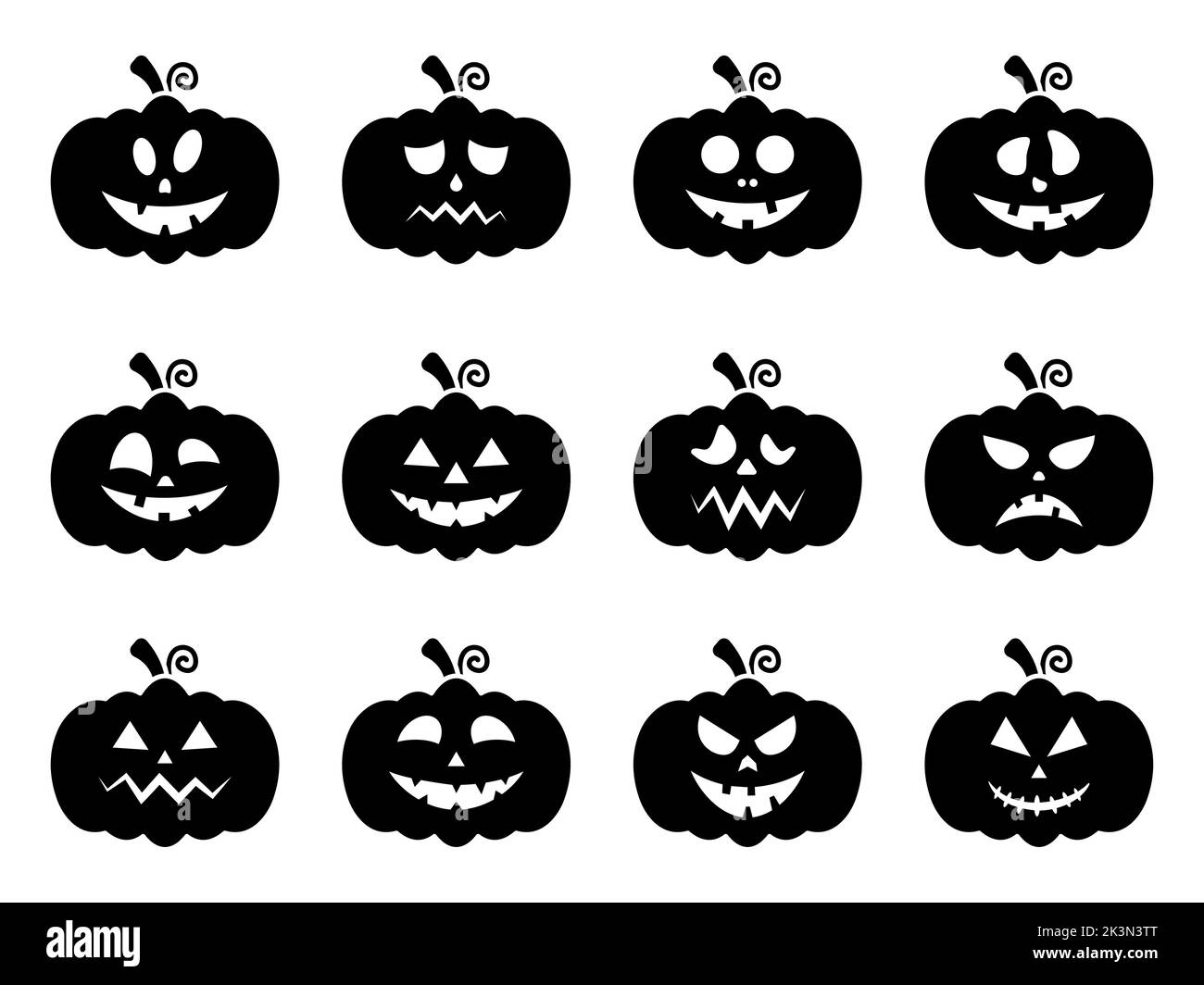 Ensemble de silhouettes potiron faces. Collection de citrouilles d'Halloween. Vecteur isolé sur blanc. Illustration de Vecteur