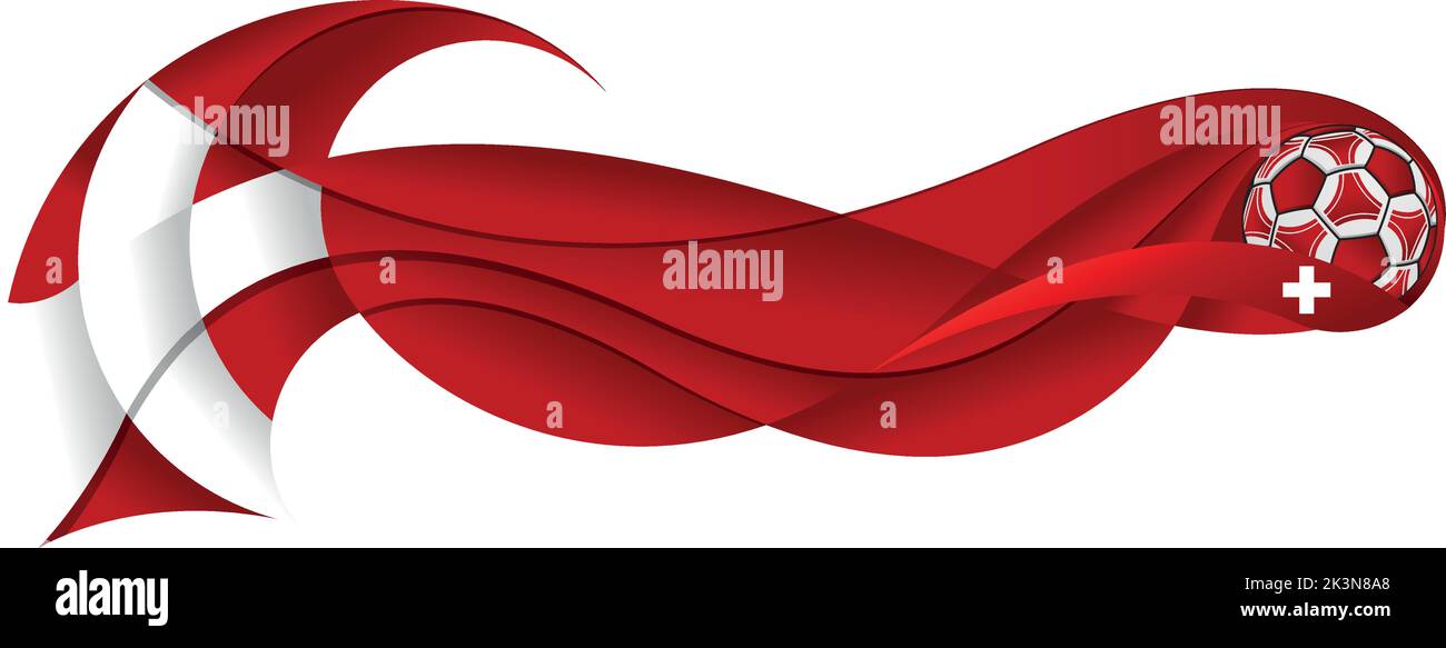 Ballon de football blanc et rouge laissant un sentier abstrait ondulé avec les couleurs du drapeau suisse sur fond blanc. Image vectorielle Illustration de Vecteur