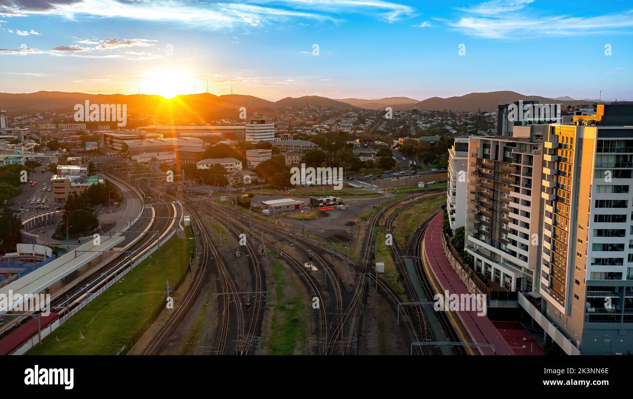 Vue aérienne du coucher du soleil à Brisbane Banque D'Images
