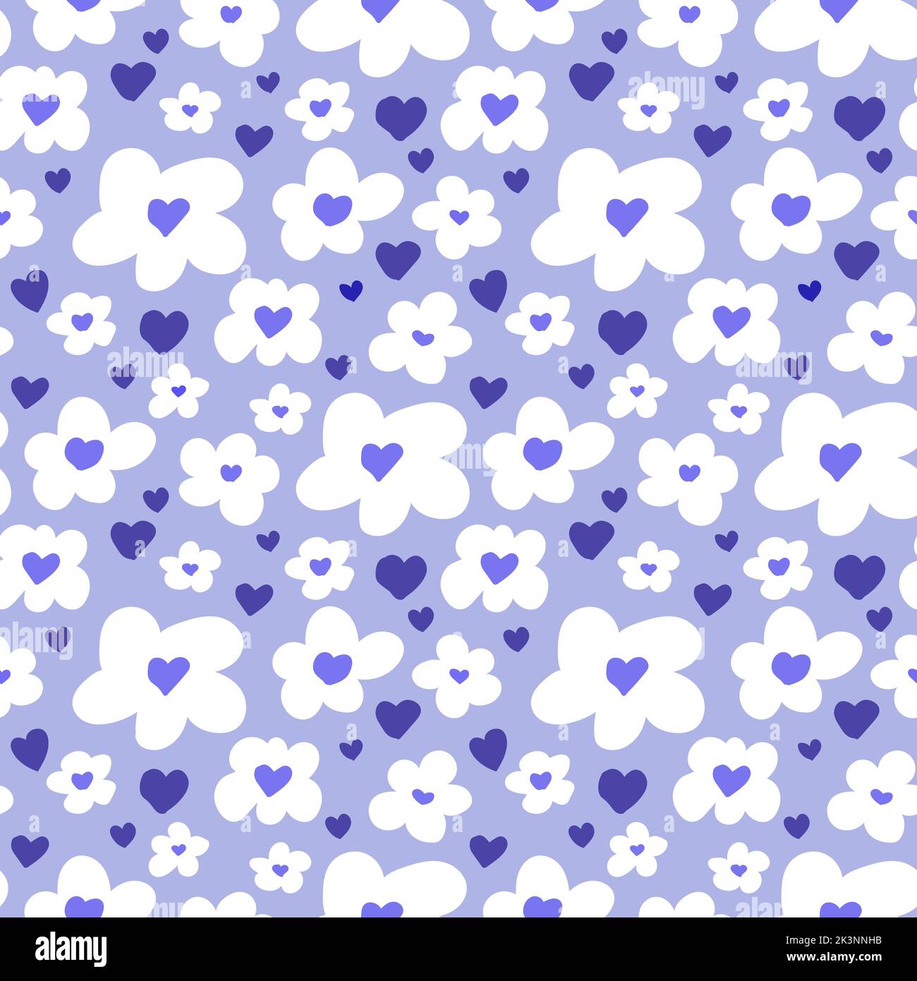 Fleurs et coeurs blancs sur fond bleu vector sans couture motif. Fond floral vintage. Style petit. Illustration de Vecteur