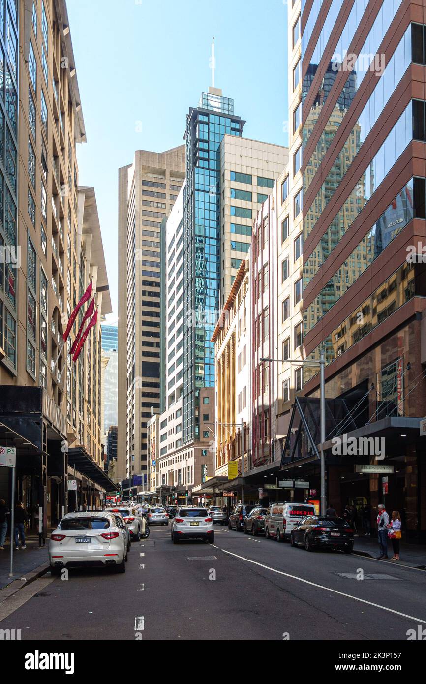 Vue sur Pitt Street dans le quartier des affaires de Sydney Banque D'Images