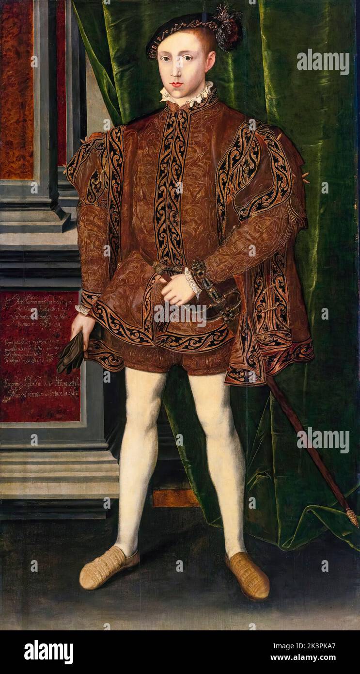 Edward VI (1537-1553), roi d'Angleterre et d'Irlande (1547-1553), portrait peint à l'huile sur panneau par William Scrots and Workshop, vers 1552 Banque D'Images