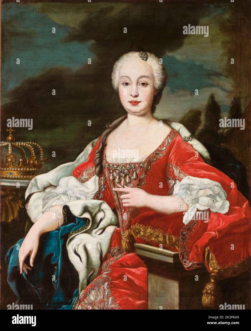 María Bárbara de Braganza, (1711-1758), Reine Consort d'Espagne, portrait peint à l'huile sur toile par un artiste inconnu, vers 1746 Banque D'Images