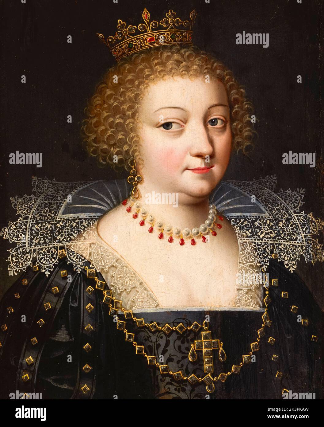 Anne d'Autriche (1601-1666), reine de France comme épouse de Louis XIII, roi de France, portrait peint à l'huile sur panneau par l'atelier de Daniel Dumonstier, 1620-1630 Banque D'Images