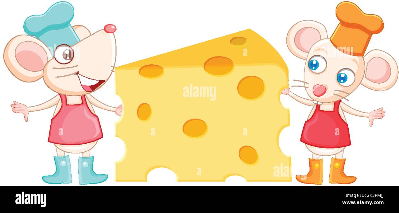 Deux personnages de dessin animé de rats avec illustration de gros fromages Illustration de Vecteur