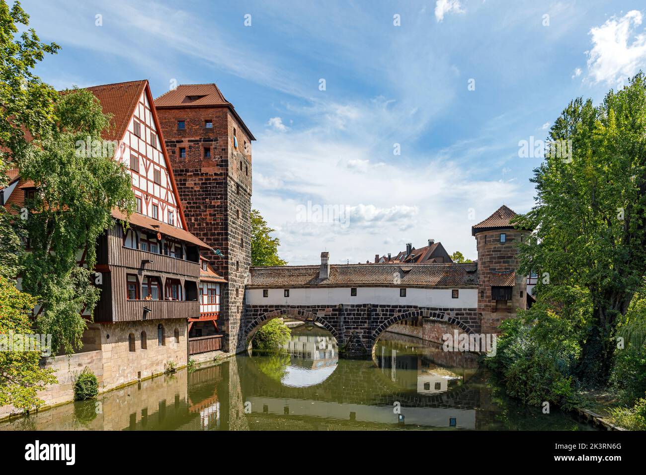 Le pont du Hangman et la Weinstradel à Nuremberg sur la Pegnitz, la Bavière, la Franconie, l'Allemagne, l'Europe Banque D'Images