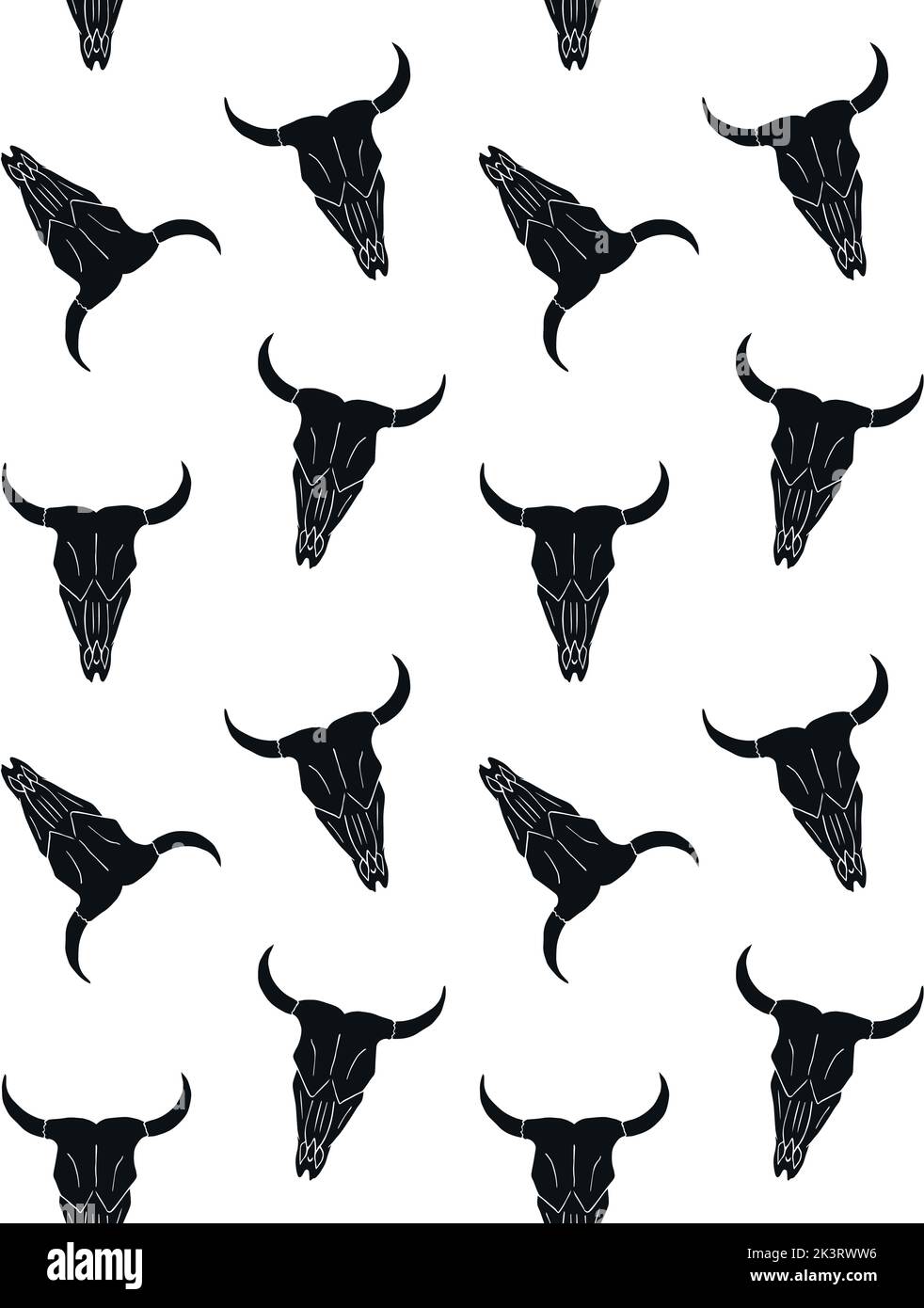 Motif vectoriel sans couture de la silhouette de crâne de vache tirée à la main isolée sur fond blanc Illustration de Vecteur