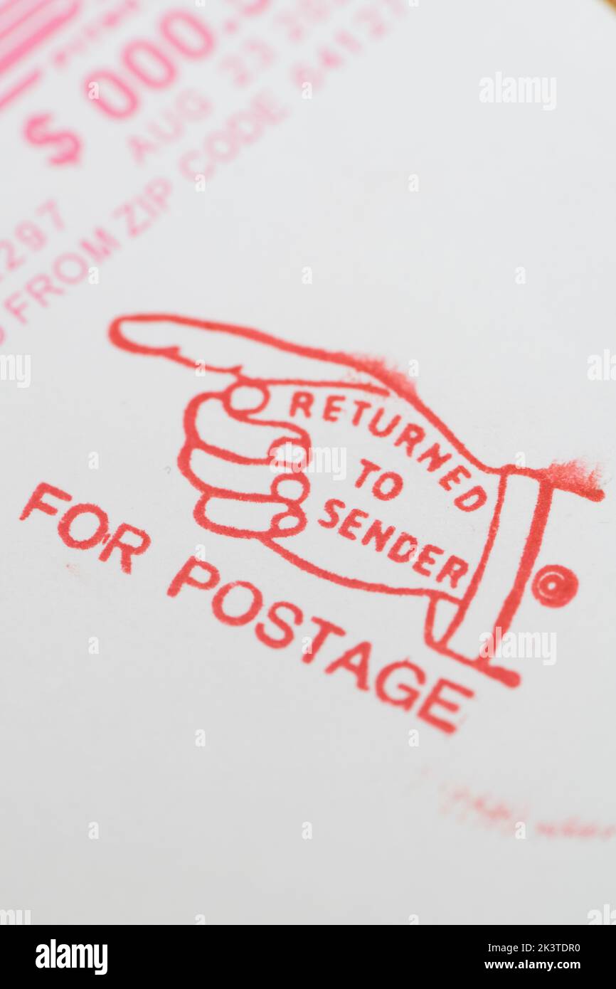 American est retourné à l'expéditeur timbre sur une lettre Banque D'Images