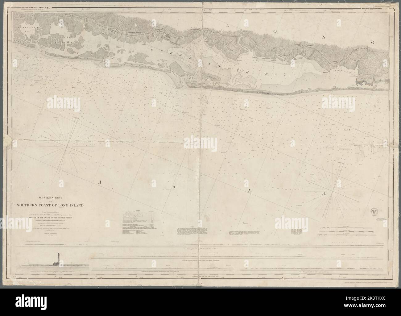 Partie ouest de la côte sud de long Island : à partir d'une étude trigonométrique sur la côte sud de long Island Mathiot, G.. Cartographie. Cartes, cartes marines. 1851. Lionel Pincus et Princess Firyal Map Division. Cartes marines , New York (État) , long Island (N.Y.), cartes nautiques , New York (État) , Suffolk County, cartes marines , New York (État) , Nassau, long Island (N.Y.) Banque D'Images