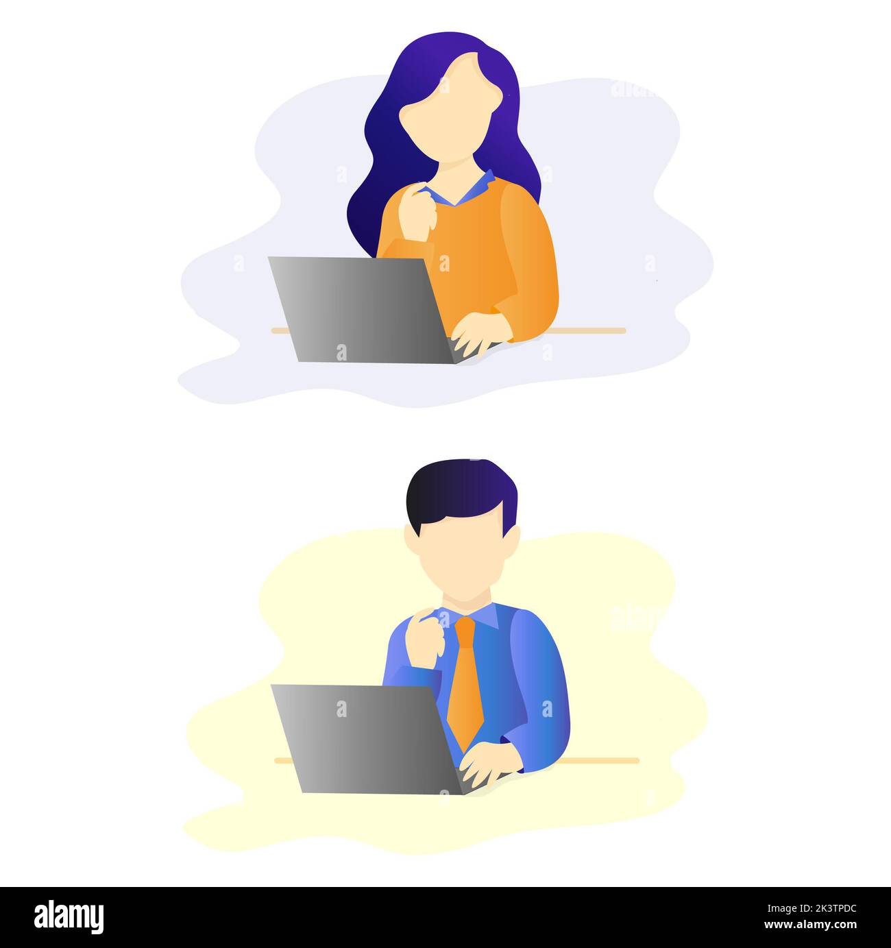 Travailler dans Office Professionnel travail en costume taper devant l'ordinateur PC ou de bureau caractère Flat Design style dessin dessin dessin Illustration Banque D'Images