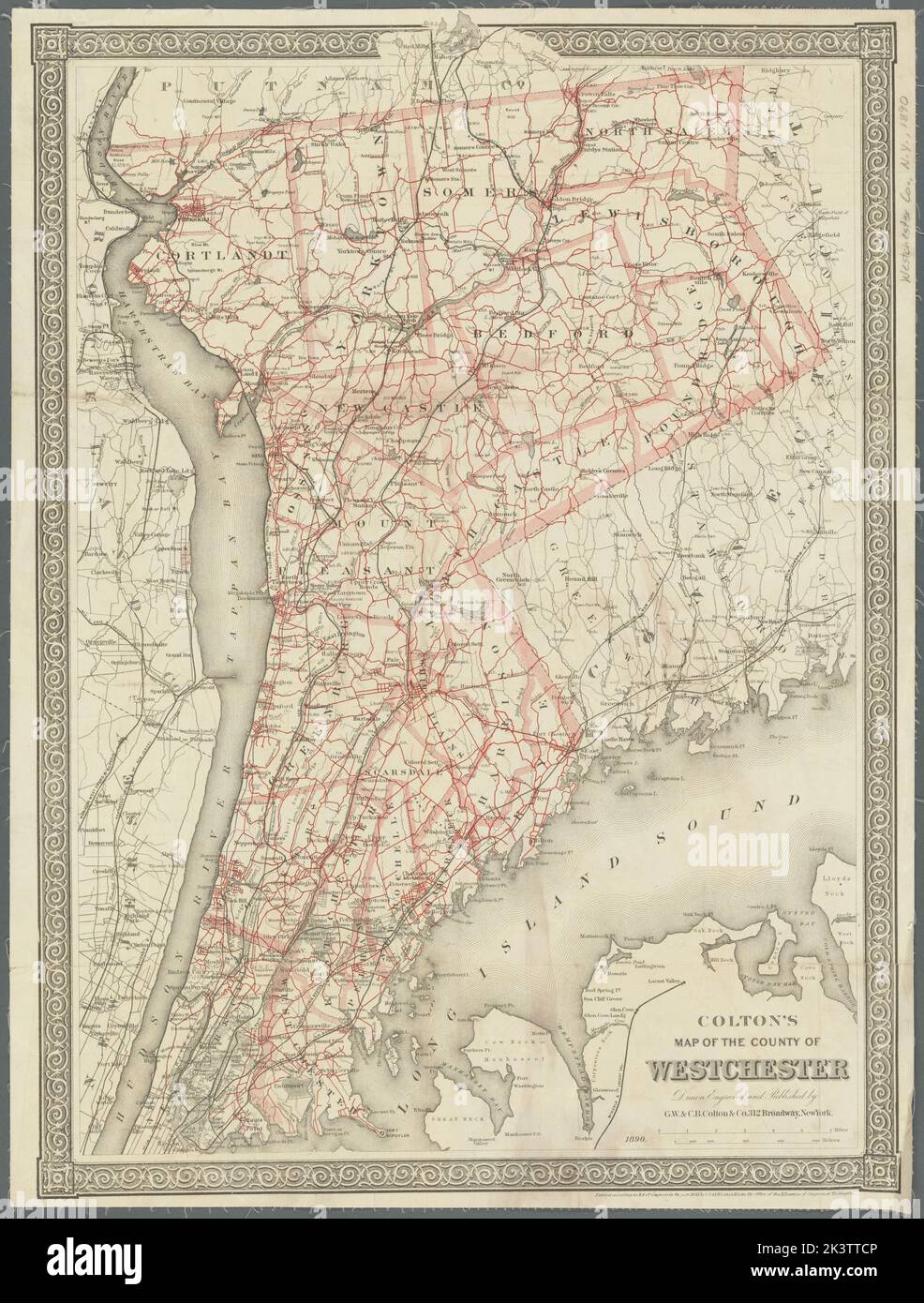 Carte de Colton du comté de Westchester carte du comté de Westchester Cartographie. Cartes, cartes routières. 1890. Lionel Pincus et Princess Firyal Map Division. Routes , New York (État) , Westchester County, aqueducs , New York (État) , Westchester County, Railroads , New York (État) , Westchester County, Westchester County (N.Y.), New York Metropolitan Area, Bronx (New York, N.Y.) Banque D'Images