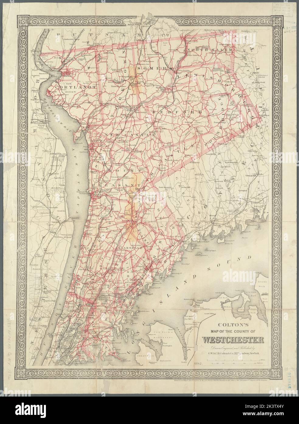 Carte du comté de Westchester carte du comté de Westchester carte routière du comté de Westchester carte du comté de Westchester, New York Cartographie. Cartes, cartes routières. 1892. Lionel Pincus et Princess Firyal Map Division. Roads , New York (État) , Westchester County, aqueducs , New York (État) , Westchester County, Railroads , New York (État) , Westchester County, Westchester County (N.Y.), New York Metropolitan Area, Bronx (New York, N.Y.), New York (État) , Westchester County Banque D'Images