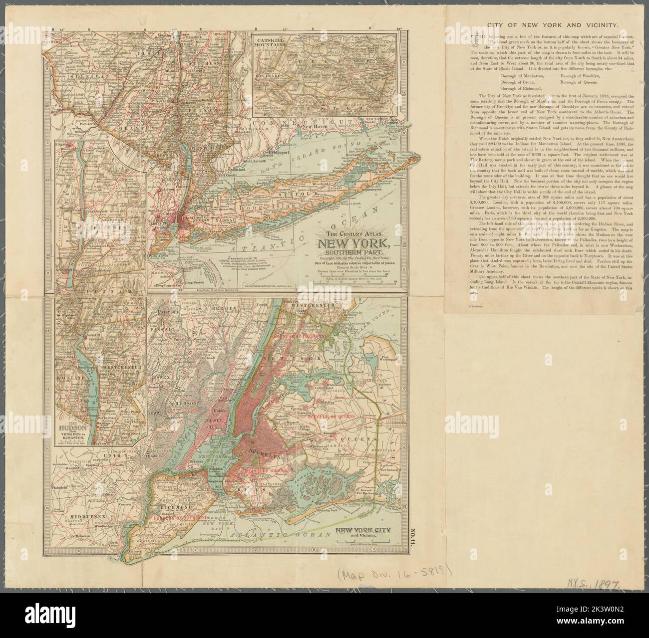 Le Century atlas, New York, partie sud: New York City et environs New York, partie sud de New York City et environs Century atlas of the World Matthews-Northrup Company. Cartographie. Cartes. 1897. Lionel Pincus et Princess Firyal Map Division. Région de New York, région métropolitaine de New York Banque D'Images
