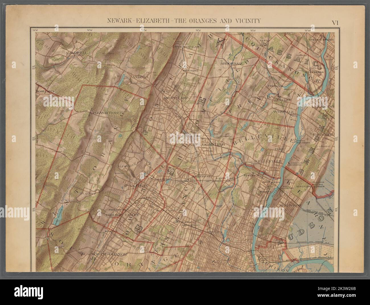 Double page plaque no 6: Newark - Elizabeth- les oranges et les environs Cartographie. Atlas, cartes, cartes, cartes topographiques. 1891. Lionel Pincus et Princess Firyal Map Division. New York (New York), région métropolitaine de New York Banque D'Images