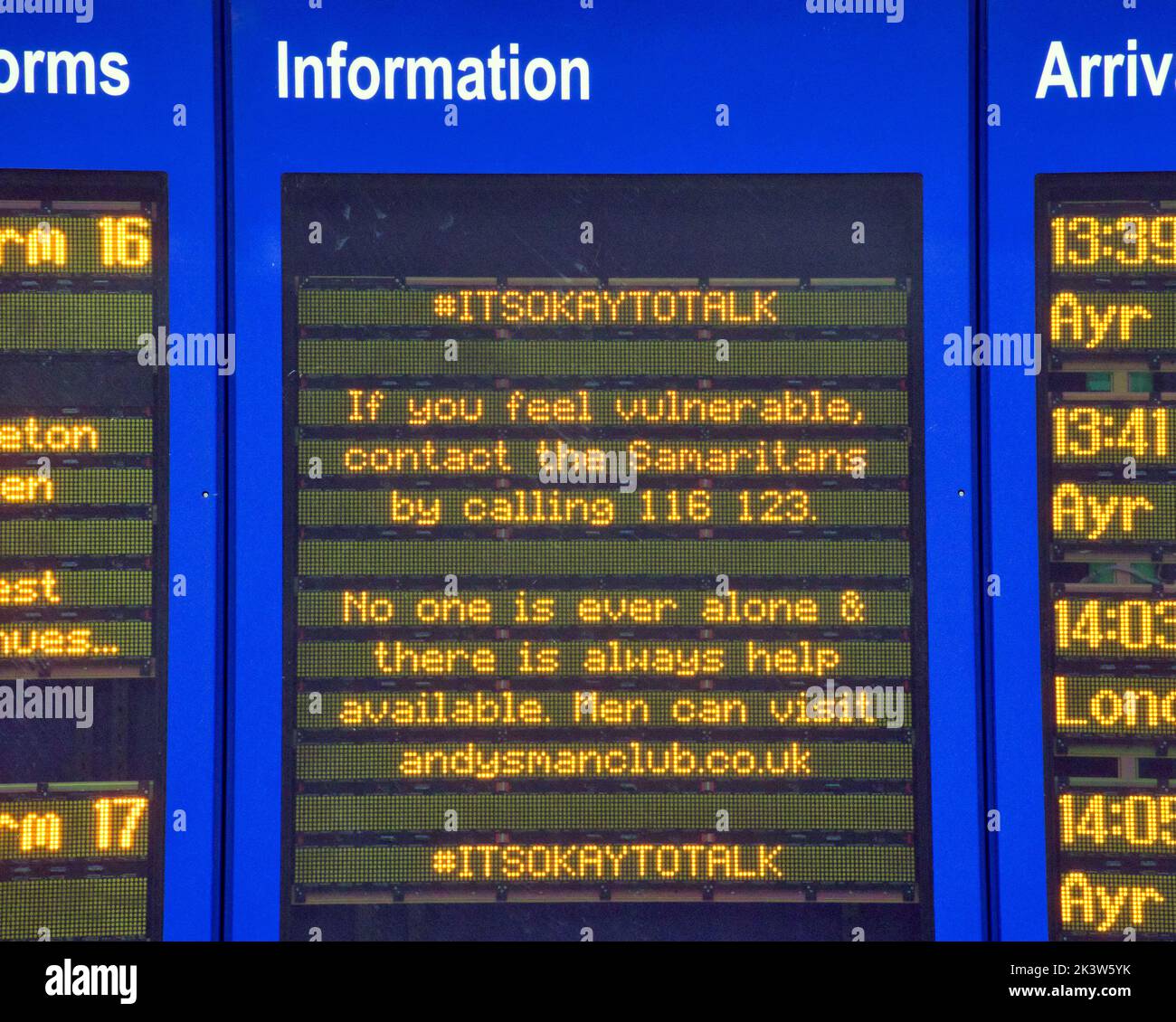 Prévention du suicide itsoktocrak Glasgow Central Station Glasgow, Écosse, Royaume-Uni Banque D'Images