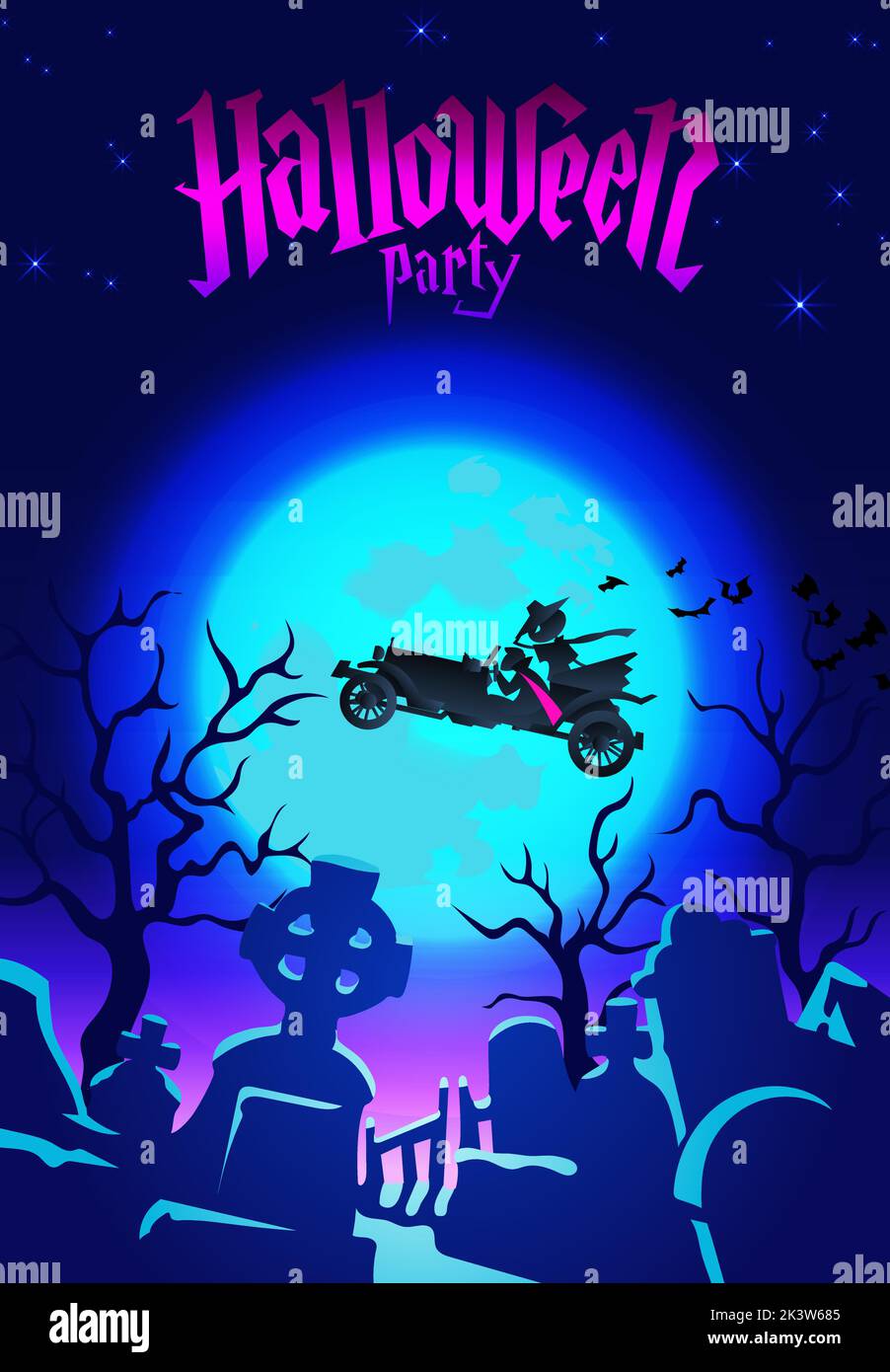 Affiche d'invitation de fête d'Halloween en style dessin animé pour l'impression et la conception.illustration vectorielle. Illustration de Vecteur