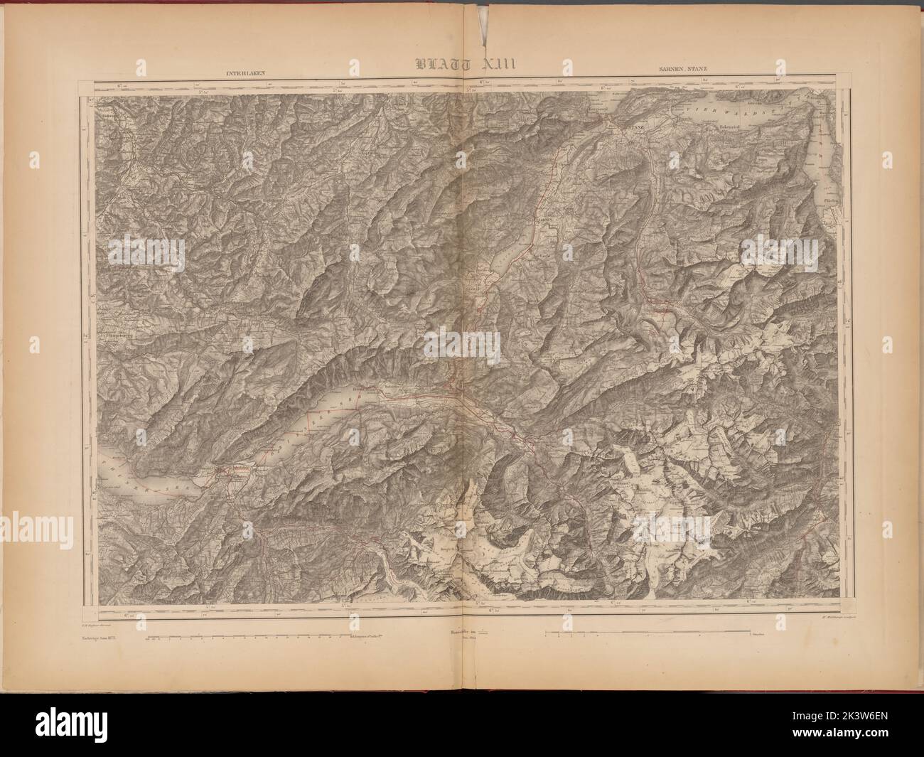 Blatt XIII: Interlaken, Sarnen, Stanz Cartographie. Cartes. 1879. Lionel Pincus et Princess Firyal Map Division. Suisse Banque D'Images