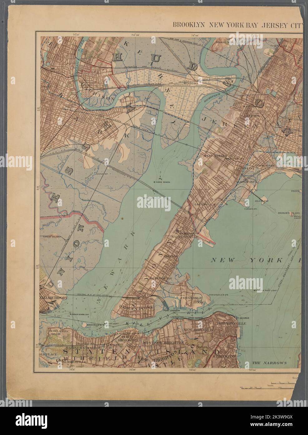 Page double plaque no 3 : Brooklyn, New York Bay, Jersey City, Hoboken, Bayonne et Newark Bay Cartographie. Atlas, cartes, cartes, cartes topographiques. 1891. Lionel Pincus et Princess Firyal Map Division. New York (New York), région métropolitaine de New York Banque D'Images