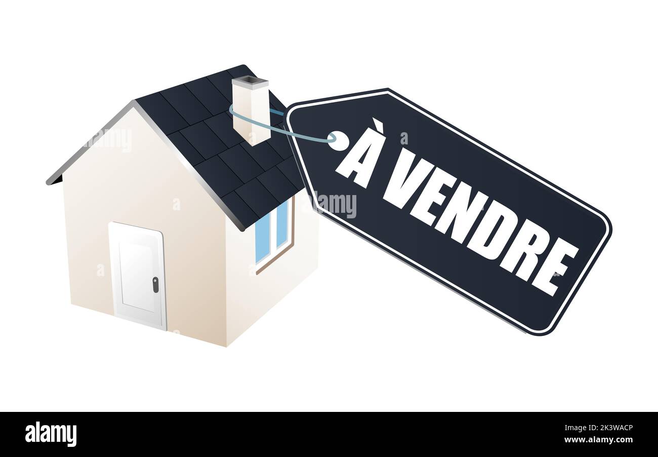 Petite maison française en vente isolée sur un arrière-groupe blanc illustratation - thème de la conception immobilière Banque D'Images
