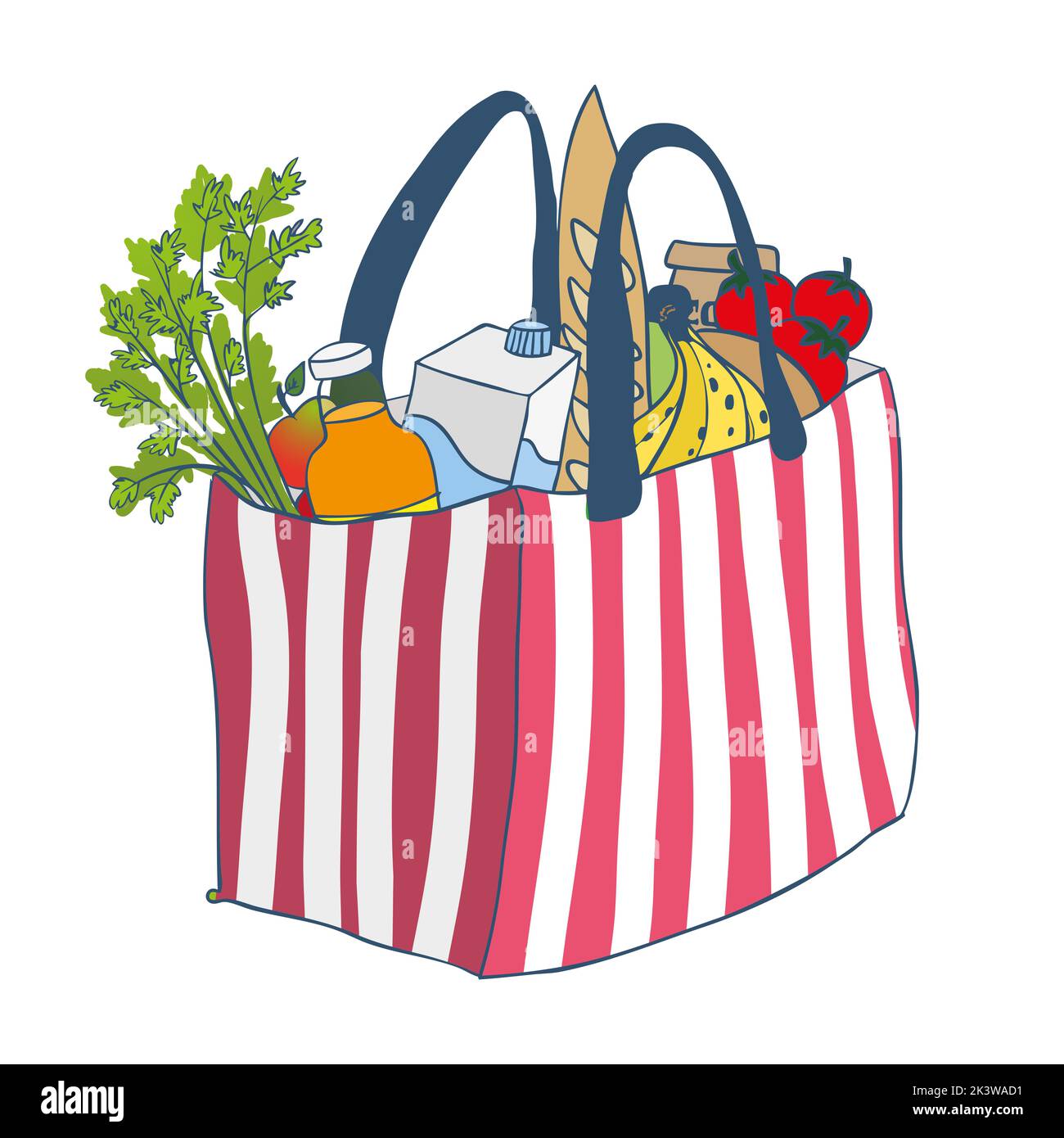 Illustration du sac à provisions avec nourriture isolée sur fond blanc Banque D'Images