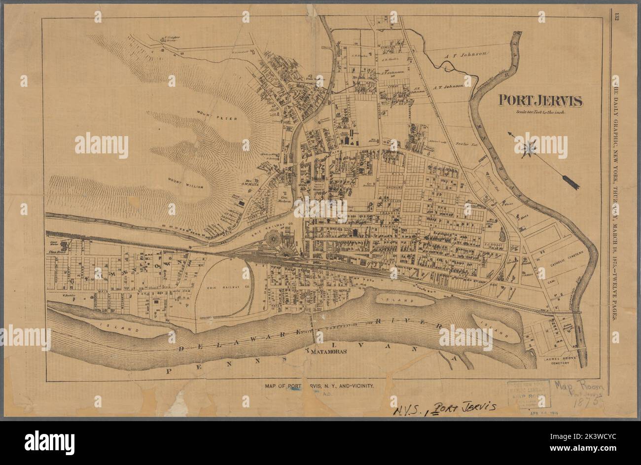 Carte de Port Jervis de Port Jervis, New York, New York et environs Daily Graphic (New York, New York) Cartographie. Cartes. 1875. Lionel Pincus et Princess Firyal Map Division. Propriétaires fonciers , New York (État) , Port Jervis, Port Jervis (N.Y.), région de Port Jervis (N.Y.) Banque D'Images