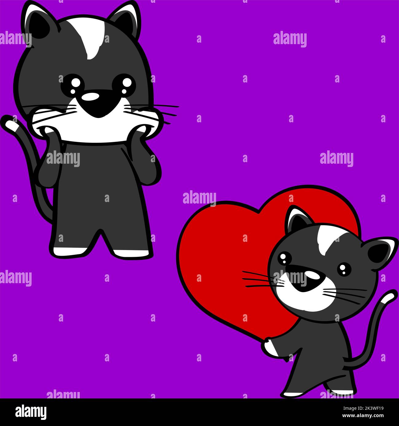 mignon chibi chat dessin animé surprise expression et tenant coeur rouge paquet dans le format vectoriel Illustration de Vecteur
