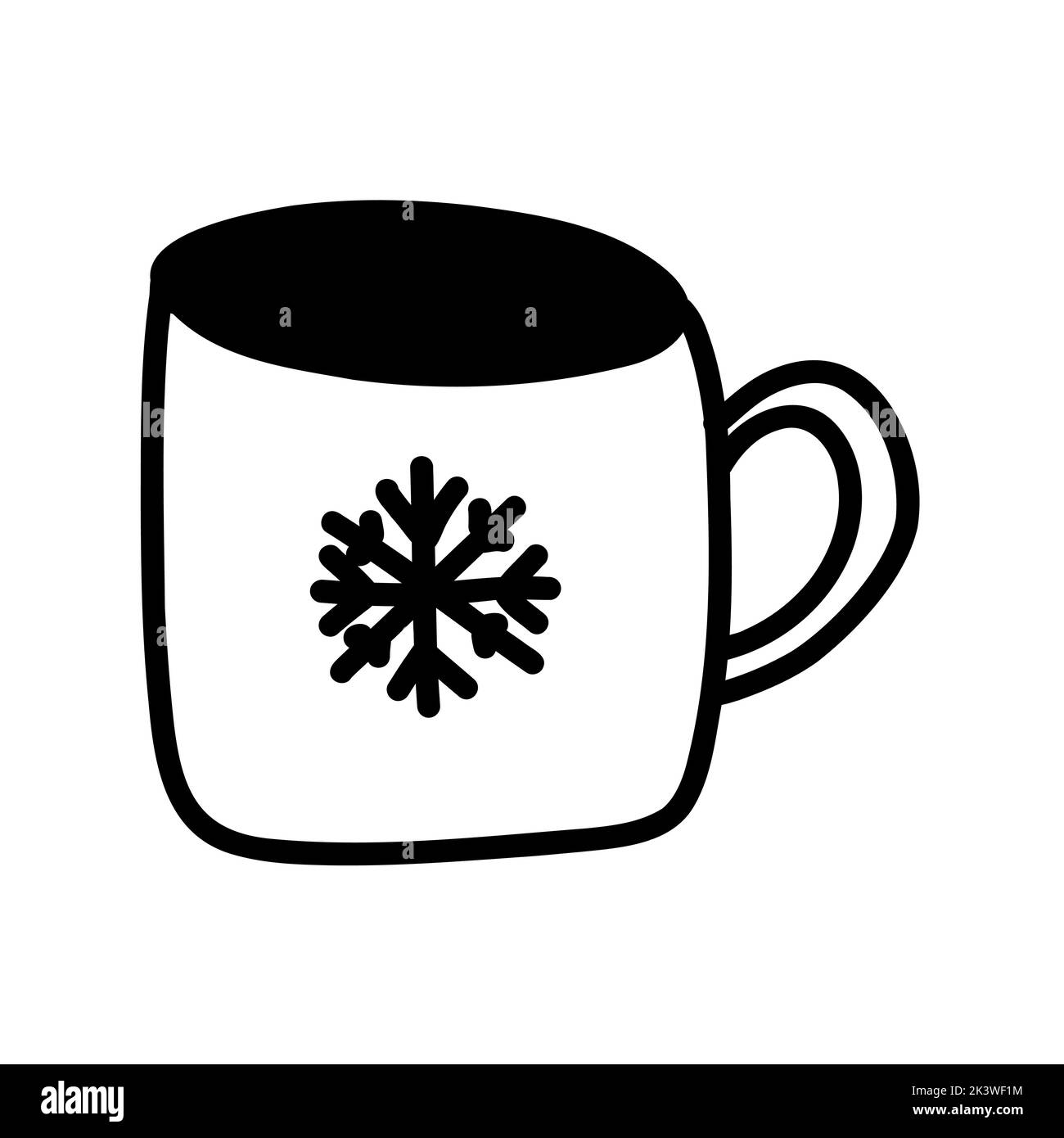 Tasse à café ou à thé dessinés à la main avec flocon de neige au format vectoriel pour le Web, l'impression ou la publicité. Illustration de Vecteur